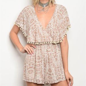 HONEY BELLE Pom Tassel Romper Floral Paisley L